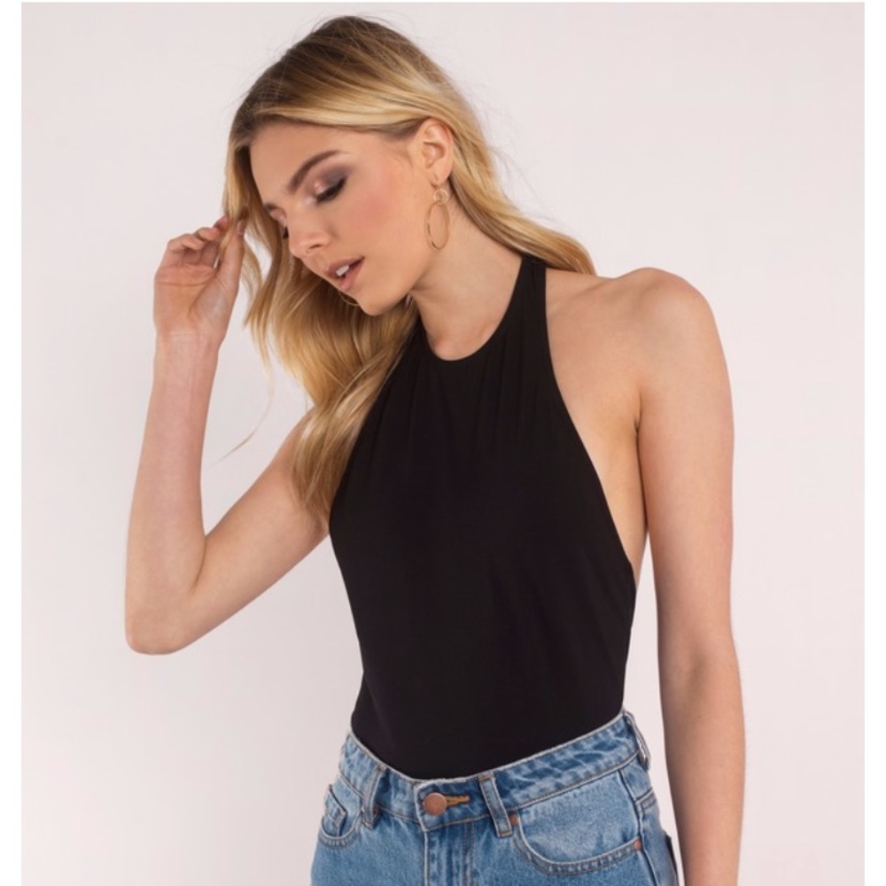 Tobi Who Goes There Black Halter Bodysuit Size S